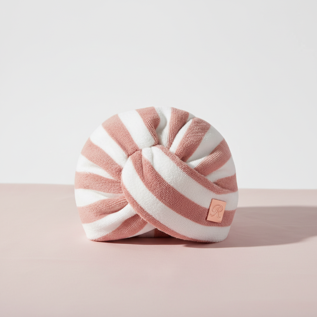 Toalla Turbante Rayada Blanco/Rosado