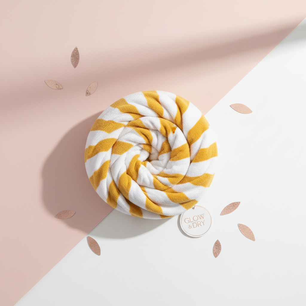 Toalla Turbante Rayada Blanco/Mostaza